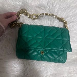 Zara green clutch with gold strap